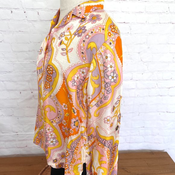 70's Funky Pink & Yellow Alex Coleman Blouse - Size Medium/Large - Picture 6 of 11